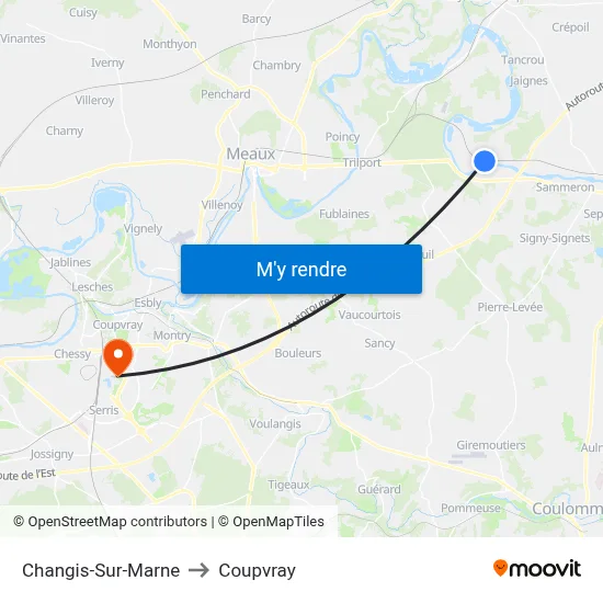 Changis-Sur-Marne to Coupvray map