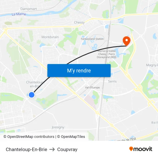 Chanteloup-En-Brie to Coupvray map