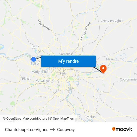 Chanteloup-Les-Vignes to Coupvray map