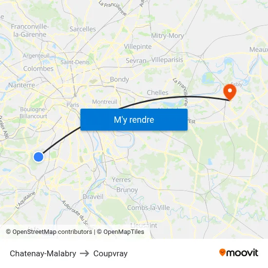Chatenay-Malabry to Coupvray map
