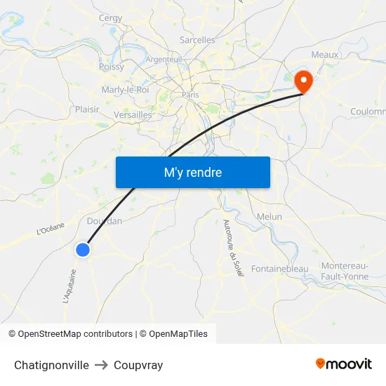 Chatignonville to Coupvray map