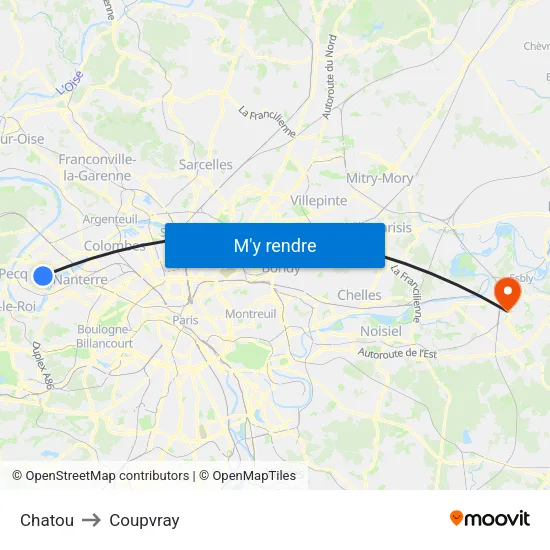 Chatou to Coupvray map
