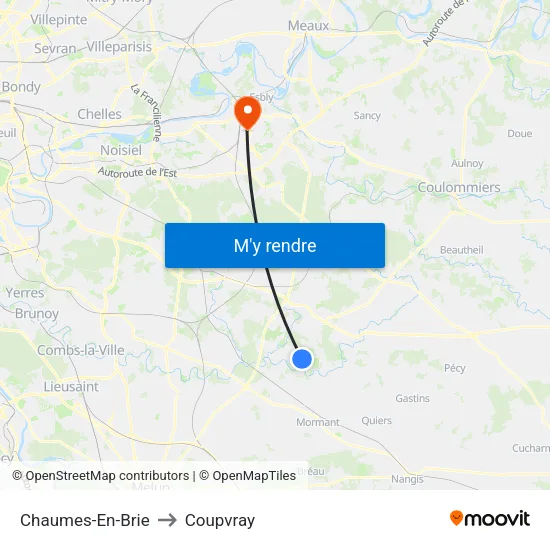Chaumes-En-Brie to Coupvray map