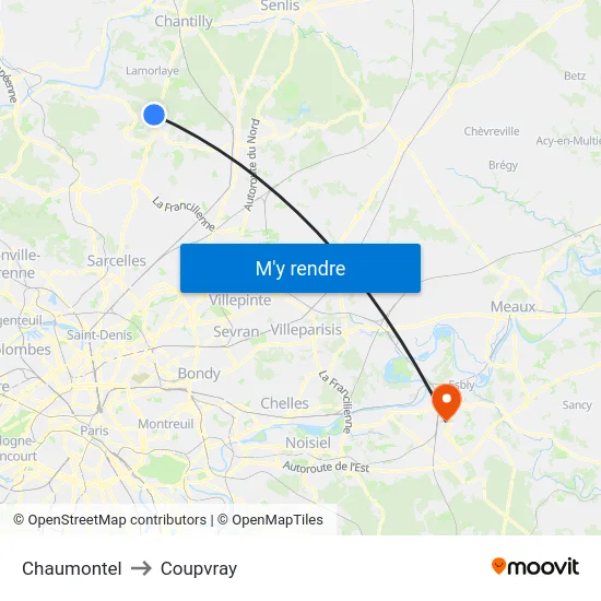 Chaumontel to Coupvray map