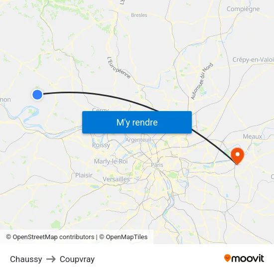 Chaussy to Coupvray map