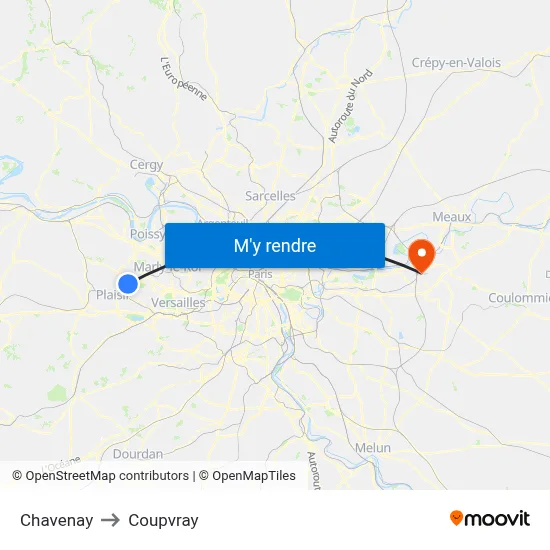 Chavenay to Coupvray map
