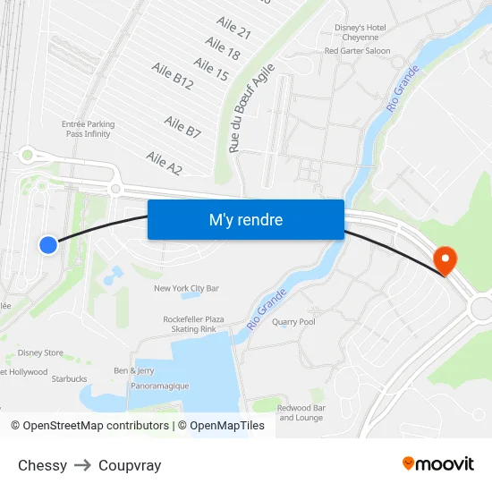Chessy to Coupvray map