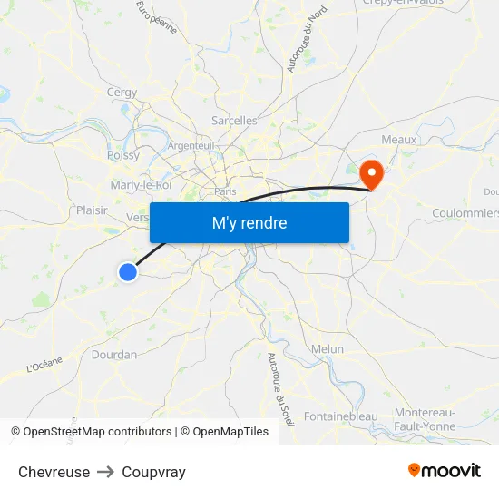 Chevreuse to Coupvray map