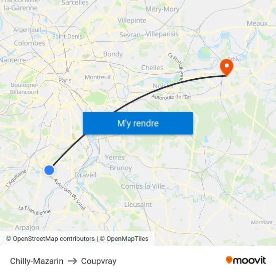 Chilly-Mazarin to Coupvray map