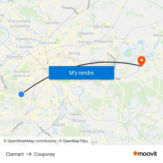 Clamart to Coupvray map