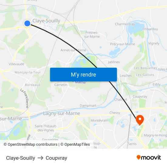 Claye-Souilly to Coupvray map