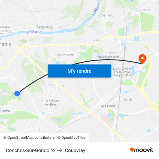 Conches-Sur-Gondoire to Coupvray map