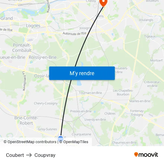 Coubert to Coupvray map