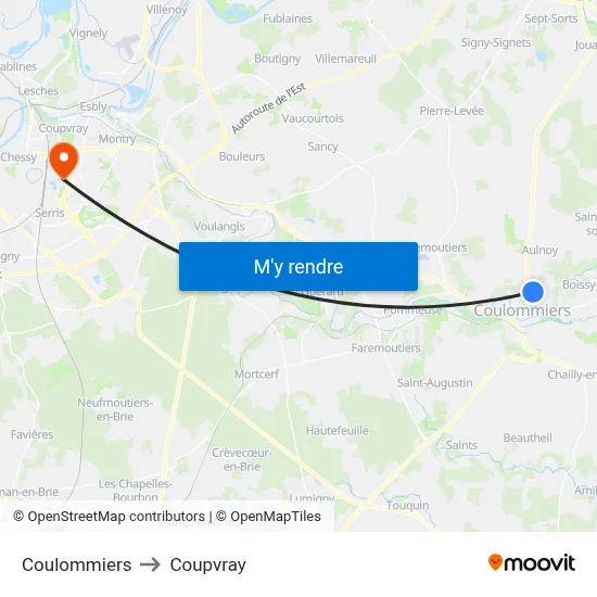 Coulommiers to Coupvray map