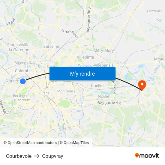 Courbevoie to Coupvray map