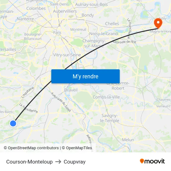 Courson-Monteloup to Coupvray map
