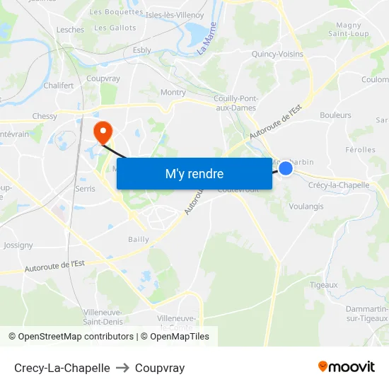 Crecy-La-Chapelle to Coupvray map