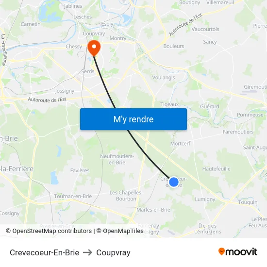 Crevecoeur-En-Brie to Coupvray map