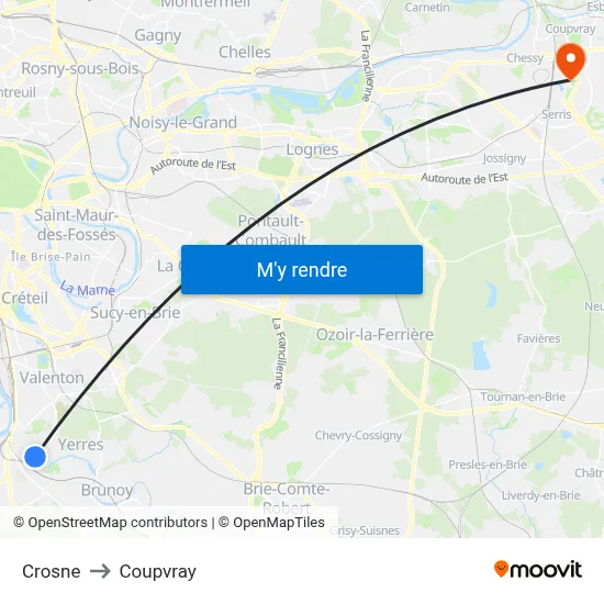 Crosne to Coupvray map
