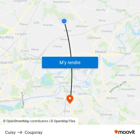 Cuisy to Coupvray map