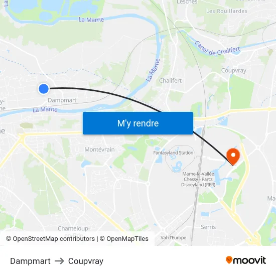 Dampmart to Coupvray map