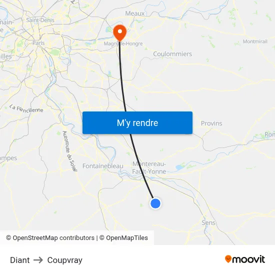 Diant to Coupvray map