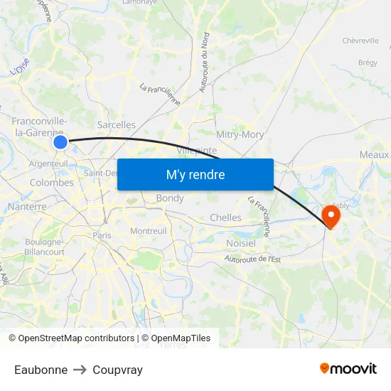 Eaubonne to Coupvray map