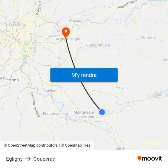 Egligny to Coupvray map
