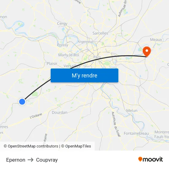 Epernon to Coupvray map