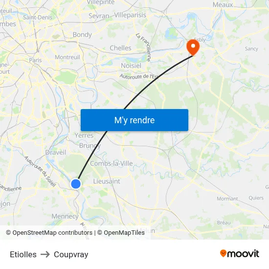 Etiolles to Coupvray map