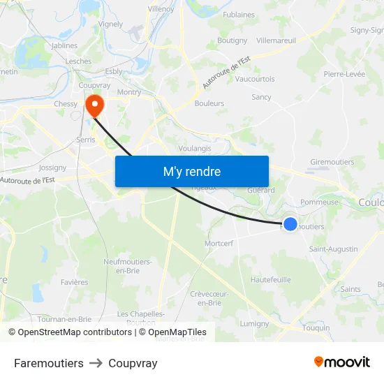 Faremoutiers to Coupvray map