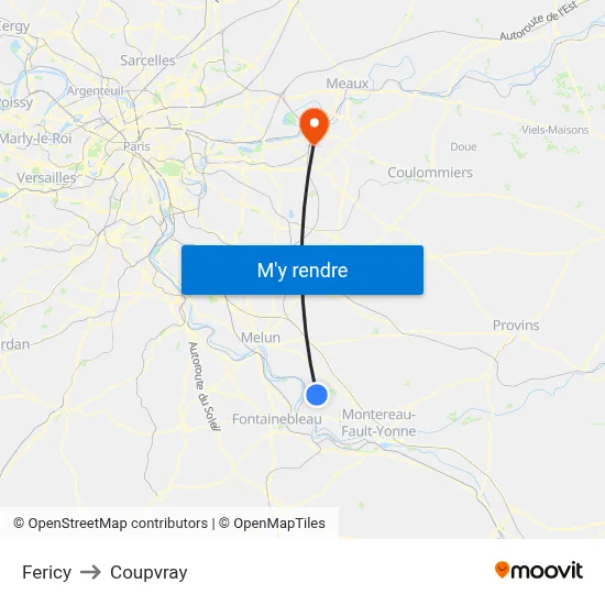 Fericy to Coupvray map