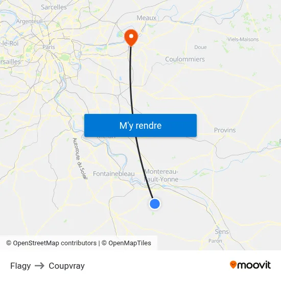 Flagy to Coupvray map