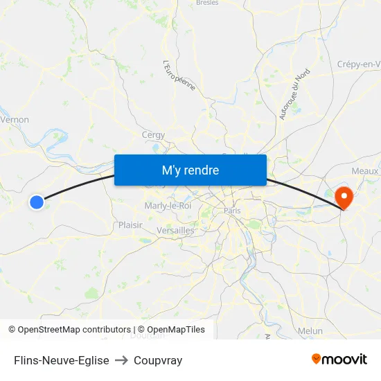 Flins-Neuve-Eglise to Coupvray map