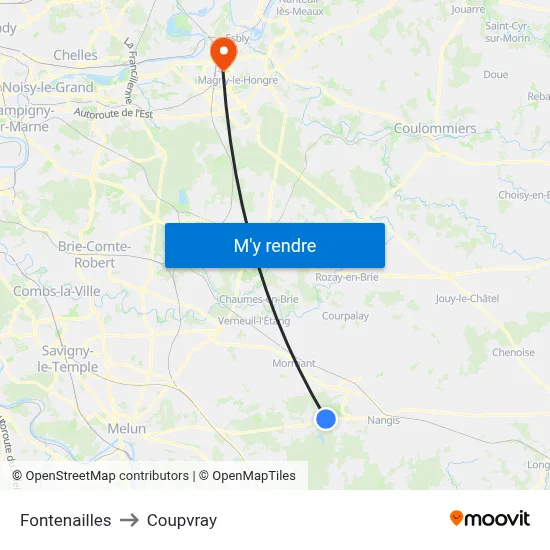 Fontenailles to Coupvray map