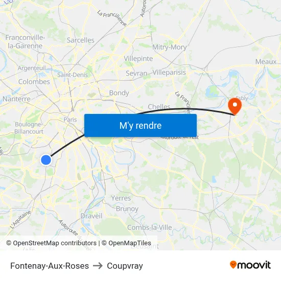 Fontenay-Aux-Roses to Coupvray map