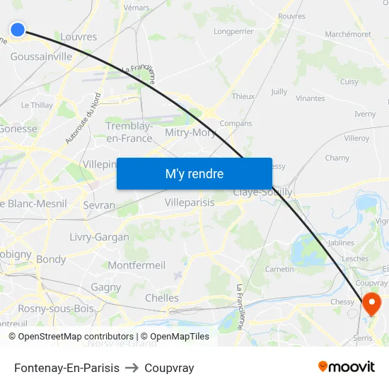 Fontenay-En-Parisis to Coupvray map