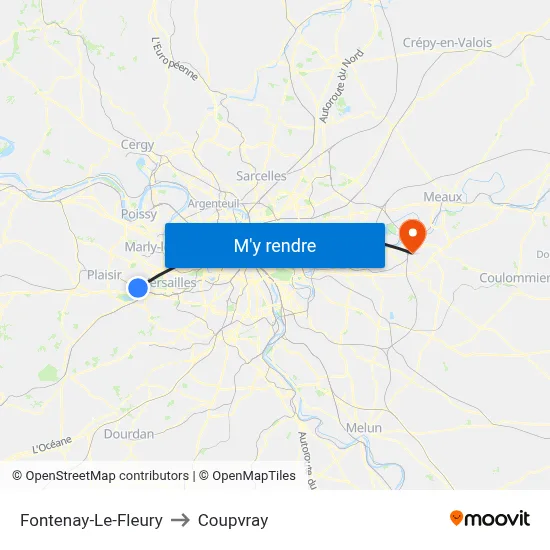 Fontenay-Le-Fleury to Coupvray map