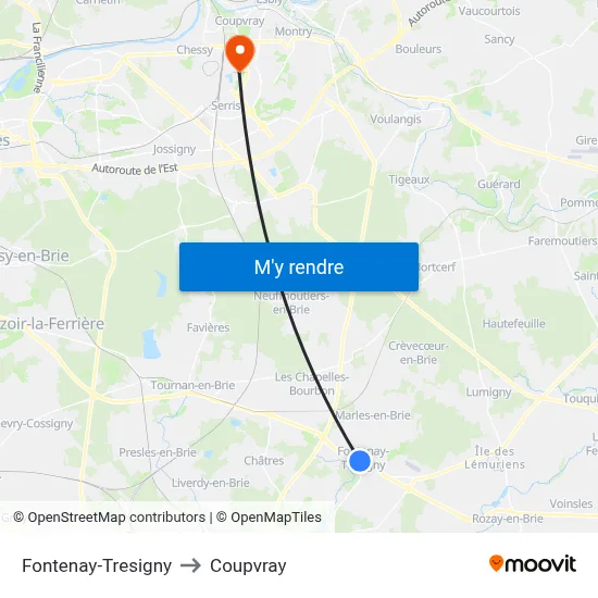 Fontenay-Tresigny to Coupvray map
