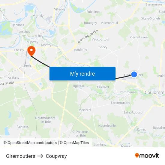 Giremoutiers to Coupvray map