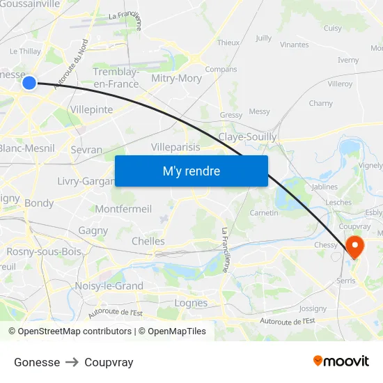 Gonesse to Coupvray map