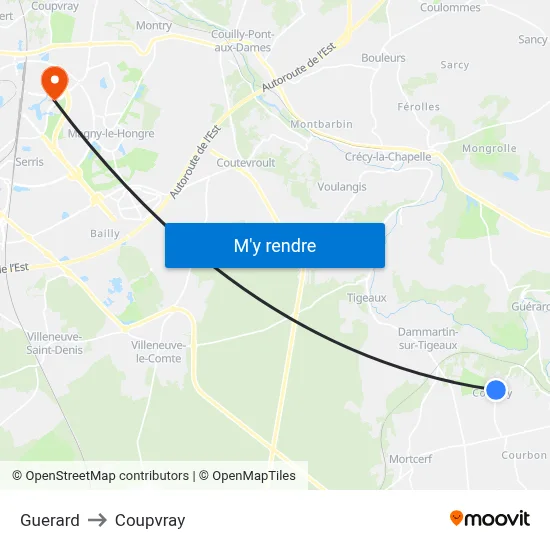 Guerard to Coupvray map