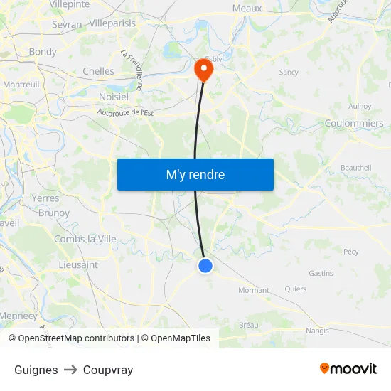 Guignes to Coupvray map