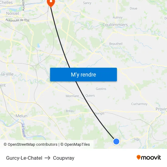 Gurcy-Le-Chatel to Coupvray map