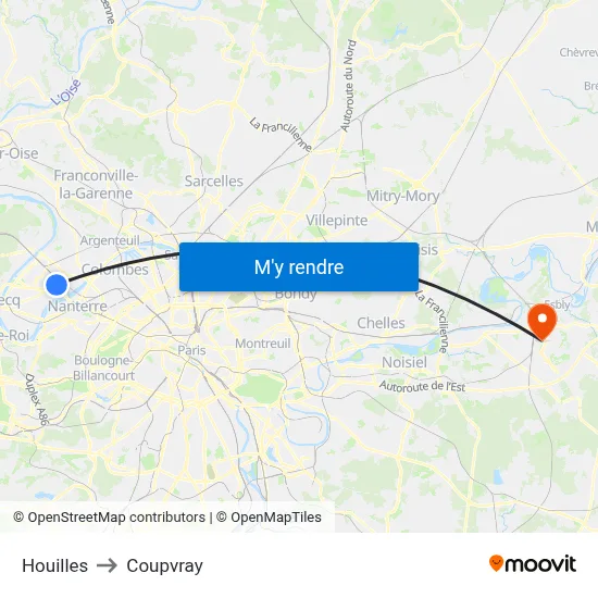 Houilles to Coupvray map