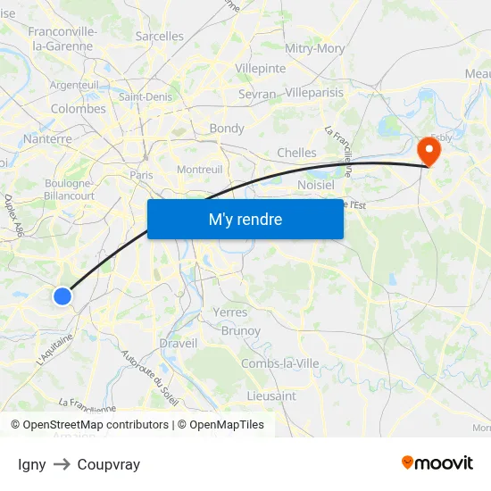 Igny to Coupvray map