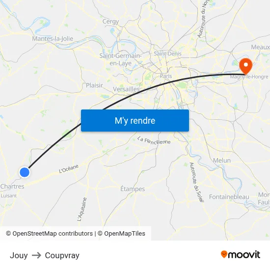 Jouy to Coupvray map