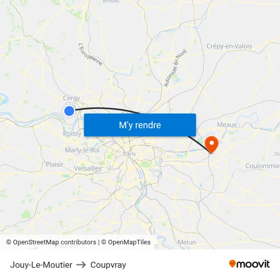 Jouy-Le-Moutier to Coupvray map