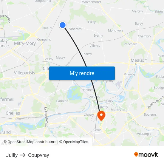 Juilly to Coupvray map