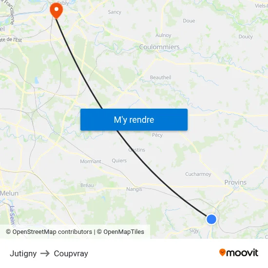 Jutigny to Coupvray map